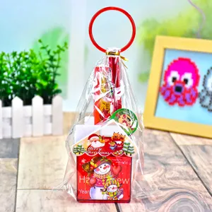 Creative 6-piece kids Christmas stationery set with snowman and Santa gift pen holder