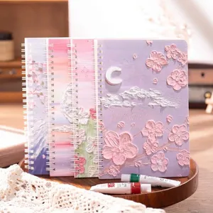 Taccuino a Spirale Stile Pittura a Olio Artistico per Studenti Ufficio Paesaggio Floreale Cartone Animato Diario