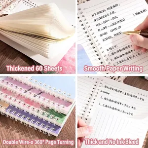 Cuaderno de espiral A5 con portada de pintura al óleo floral y papel rayado.