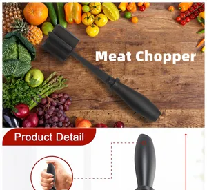 Black meat chopper and masher tool with ergonomic handle for kitchen cooking efficiency.