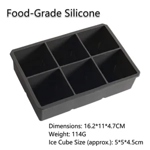 Dimensiones detalladas de una bandeja de silicona para cubitos de hielo grandes.