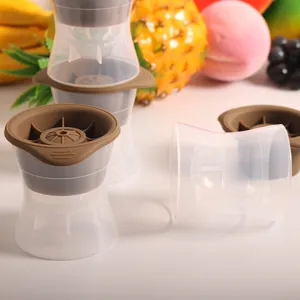 Molde de Bolas de Hielo de Silicona para Whisky Grande Molde Esférico de Cubitos de Hielo Tapa de Silicona Base de Plástico Herramienta de Bar