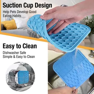 Tappetino per leccare in silicone blu con ventose, lavabile in lavastoviglie e facile