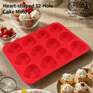 12-Vak Hartvormige Siliconen Bakvorm Food Grade Anti-aanbak DIY Bakplaat Rood Hart Muffin Cupcake Vorm Keuken Bakbenodigdheden