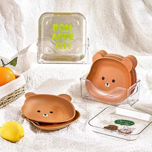 Süßes Bären- und transparentes Snack-Teller-Set mit Acryl-Aufbewahrungsständer für Obst.