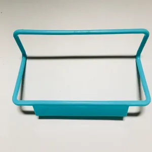 Over-the-cabinet blue towel rack for kitchen dish cloths, durable steel towel bar