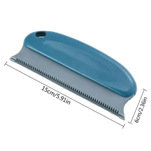 Manual blue and gray pet hair remover lint brush scraper tool with 15cm by 6cm measurements