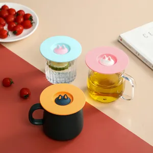 Creative cartoon cat ear silicone mug lids for dust-proof protection in assorted colors