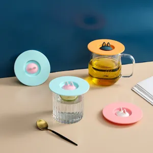 Creative cat ear silicone cup lids in pastel colors for dustproof mug protection and sealing