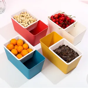 Kreative doppelschichtige quadratische Snackbox für Nüsse und Obst, Kunststoff-Obstteller