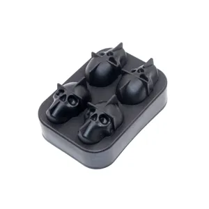 Premium black silicone 4-cavity skull ice cube mold tray for Halloween whiskey cocktails