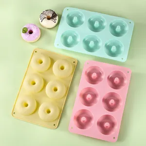 Molde profesional de silicona para 6 donuts en colores macarrón para repostería.