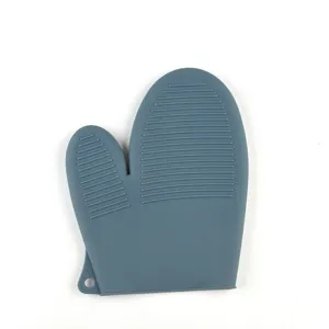 Blue heat resistant silicone oven mitt with anti-slip grip for kitchen and grill