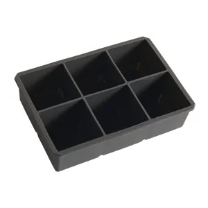 Molde de silicona negra de 6 compartimentos para cubitos de hielo grandes de grado alimenticio.
