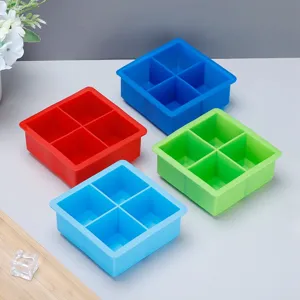 4-cavity large square silicone ice cube molds in multiple colors for home kitchen use