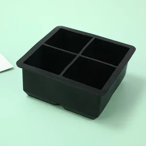 Durable square 4-grid black food-grade silicone ice cube tray mold for large ice