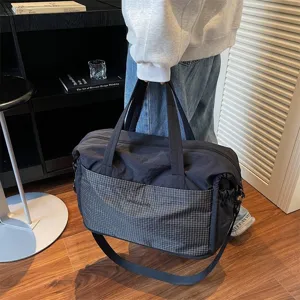 Bolsa de viaje gris oscuro de gran capacidad con bolsillo de rejilla para deporte y ocio