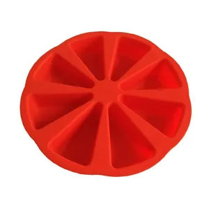 Red 8-cavity silicone cake mold for pizza slices and baking mousse, circular design