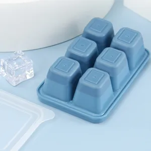 Premium blue 6-cell ice cube tray with transparent lid for easy release mini cubes