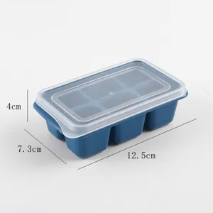 6-grid blue ice cube tray with transparent lid and dimensions