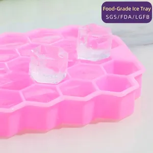 Bandeja de Cubitos de Hielo de Silicona de Panal Con Tapa Flexible Fácil Liberación Apilable Molde de Silicona de Grado Alimenticio para Whisky Cóctel