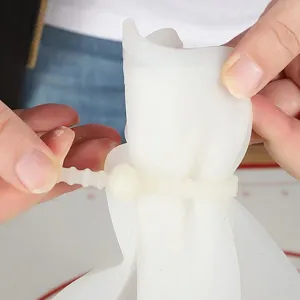 Detailed macro view showing a white food-grade silicone kneading bag secured with a flexible tie