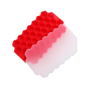 Molde de silicona roja para cubitos de hielo de 37 rejillas con tapa translúcida