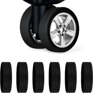 8-piece set of black silent luggage wheel protective covers for shock absorption