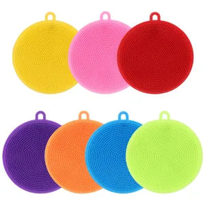Praktisches 7er-Set bunte Silikon-Spülschwämme mit Aufhängeschlaufe für die Küche