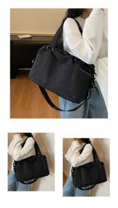Black waterproof large capacity sports gym bag, multi-functional travel shoulder bag