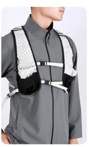 Detail view of lightweight running vest with breathable mesh and adjustable buckles