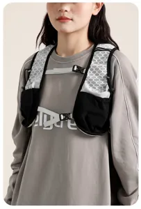 Professional lightweight multi-functional running hydration vest backpack worn by a model