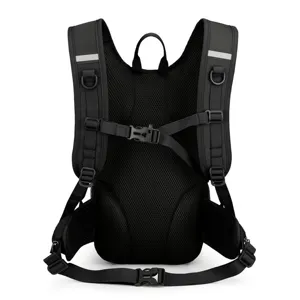 Breathable black outdoor cycling backpack with reflective strips and adjustable straps