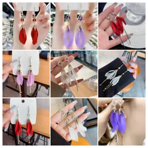 Fashion Tassel Drop Earrings For Women Alloy Rhinestone Petal Earrings With 925 Sterling Silver Earring Post Long Elegant Jewelry
