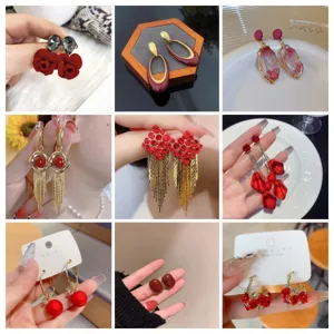 French Retro Red Rose Stud Earrings 925 Sterling Silver Earring Post For Women Luxury Heart Rhinestone Artificial Pearl Jewelry