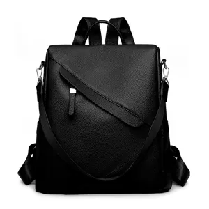 Minimalist Color Block Practical Commuting Casual Backpack Women Large Capacity Anti-Theft PU Leather Travel Bag