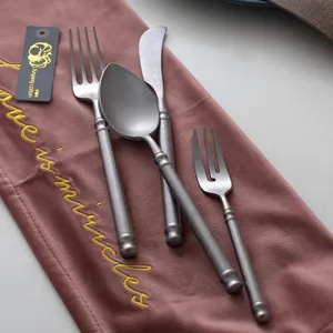 Retro Roestvrij Stalen Bestek Collectie Mat Zilver Steakmes Diner Vork Lepel Vintage Industriële Stijl Noords Servies Voor Thuis Restaurant Bruiloft