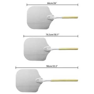 Professional aluminum pizza peel set with wooden handles in three specific lengths