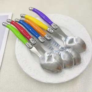 Colorful stainless steel dessert spoons with characteristic bee motif handles set of 6