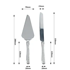 Detailed dimensions for stainless steel cake knife and server set with rhinestone handles