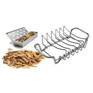 Professional stainless steel BBQ smoker box set with rib rack and aromatic wood chips