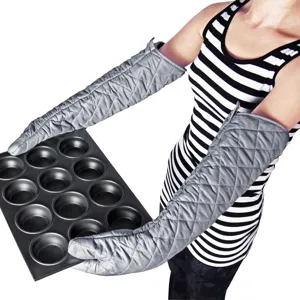 Professional extra-long heat resistant oven mitts for baking, protecting arms from heat