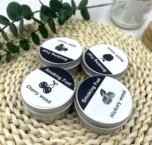 Whiskey cocktail smoking wood chips in aluminum tins set, cherry apple oak hickory wood flavor.
