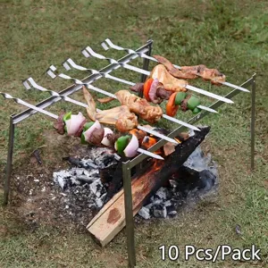 Edelstahl Flache Grillspieße Mit Gedrehtem Griff Wiederverwendbare Russische Barbecue-Werkzeuge Für Outdoor-Grillen Fleisch Gemüse
