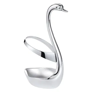 Support élégant en forme de cygne argenté pour cuillères à dessert et fourchettes à fruits
