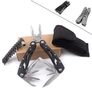 Roestvrijstalen multifunctionele vouwtang set met bits en tasje voor buiten camping.