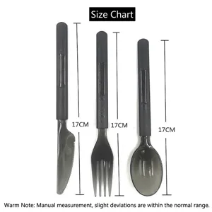 Detailansicht von 17 cm schwarzem Einweg-Kunststoff-Messer-Gabel-Löffel-Set