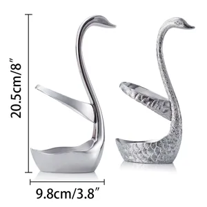 Support à couverts en argent en forme de cygne pour cuillères avec dimensions détaillées