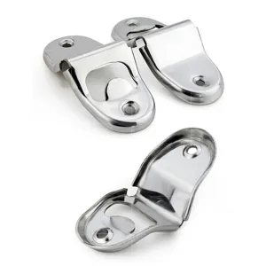 Polished stainless steel bottle openers with mounting holes for bar or kitchen