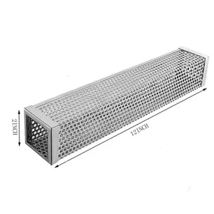 Tubo ahumador detallado de acero inoxidable de 12 pulgadas con medidas de 2 pulgadas